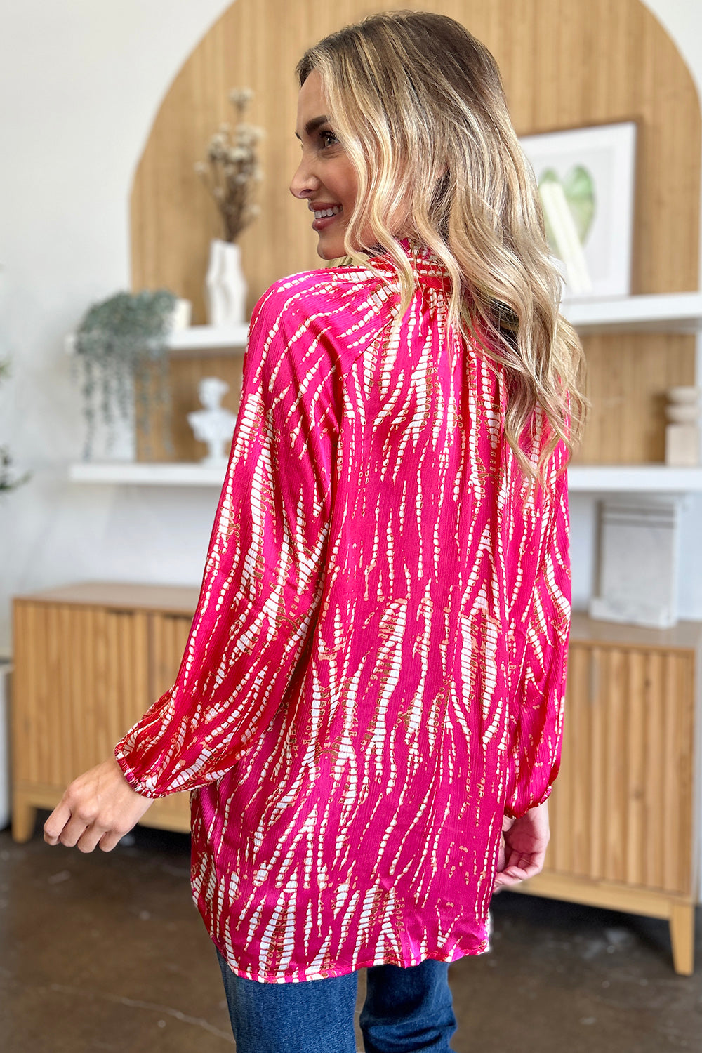 Full Size Printed Button Up Long Sleeve Shirt