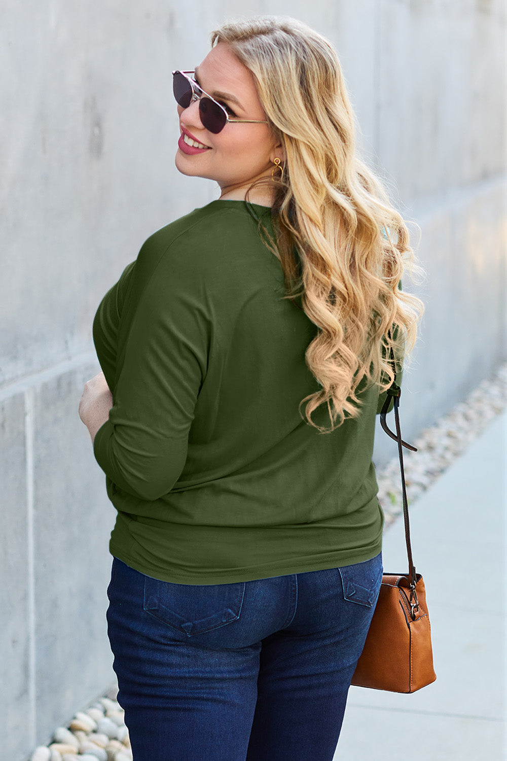 Full Size Round Neck Batwing Sleeve Top