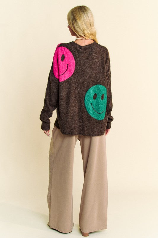 Contrast Smile Round Neck Oversize Sweater,