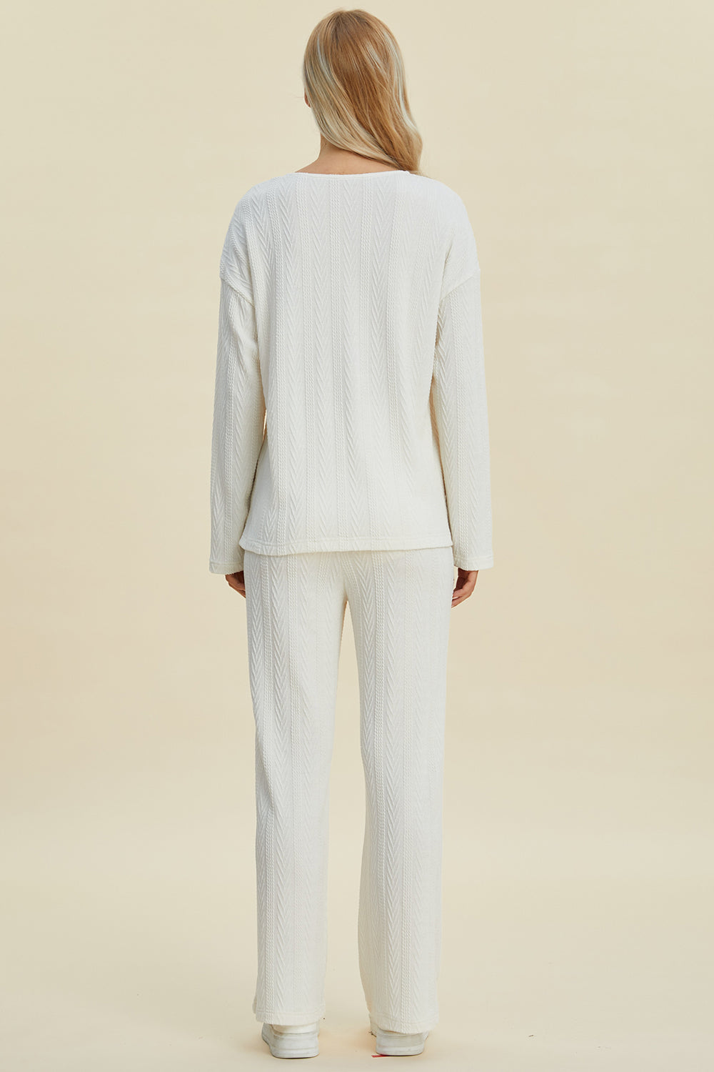 Full Size Cable-Knit Long Sleeve Top and Pants Set