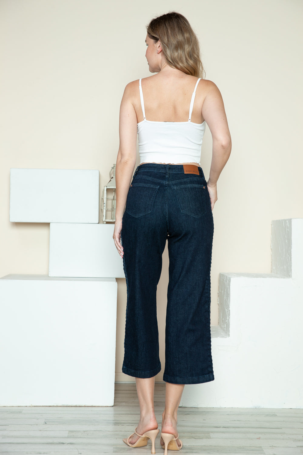 Full Size Side Seam Braid Detail Crop Wide Leg Jeans