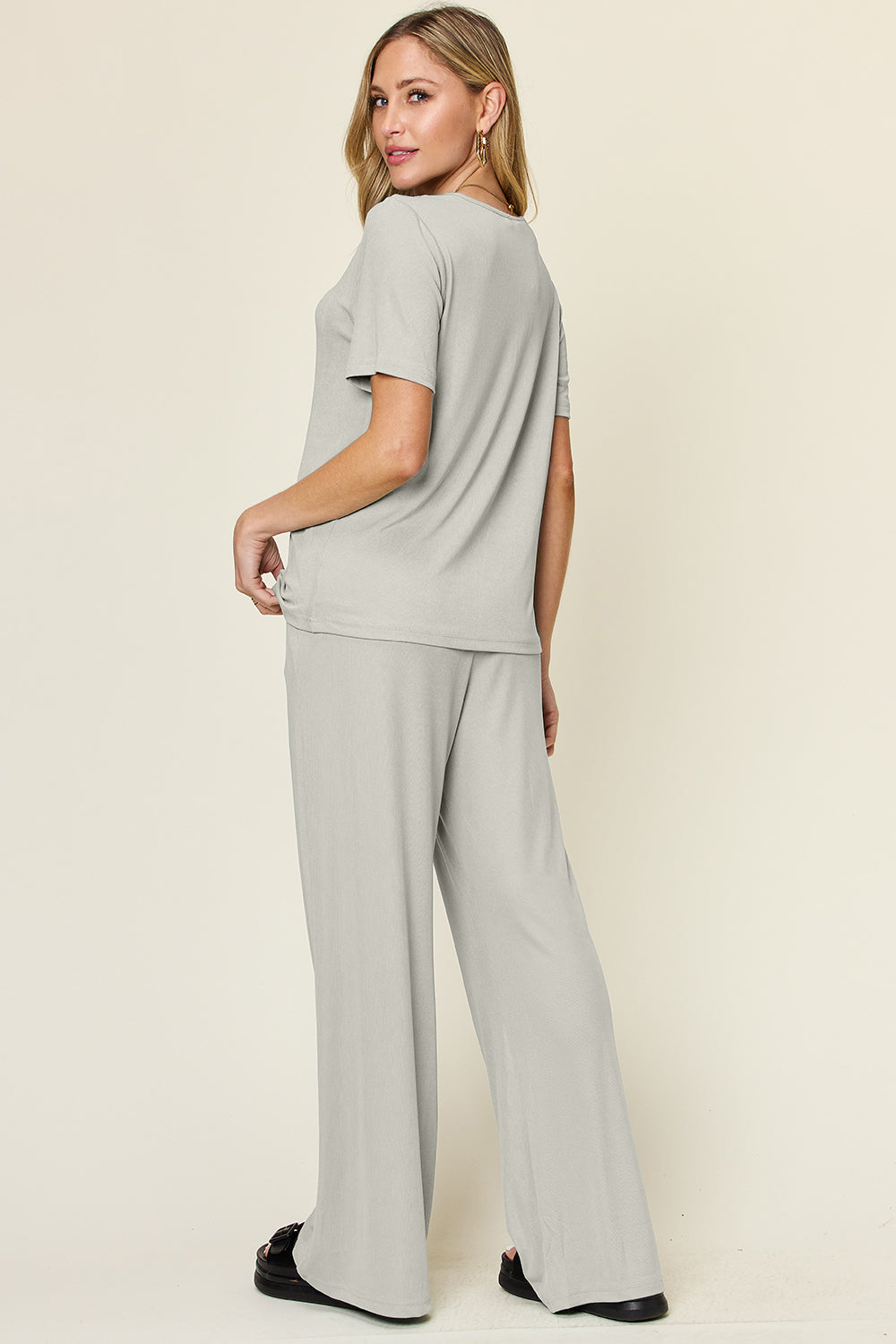 Full Size Round Neck Short Sleeve T-Shirt and Wide Leg Pants Set