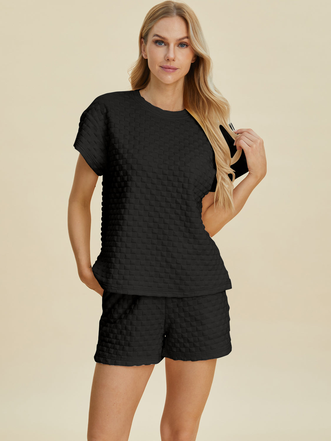 Full Size Texture T-Shirt and Shorts Set
