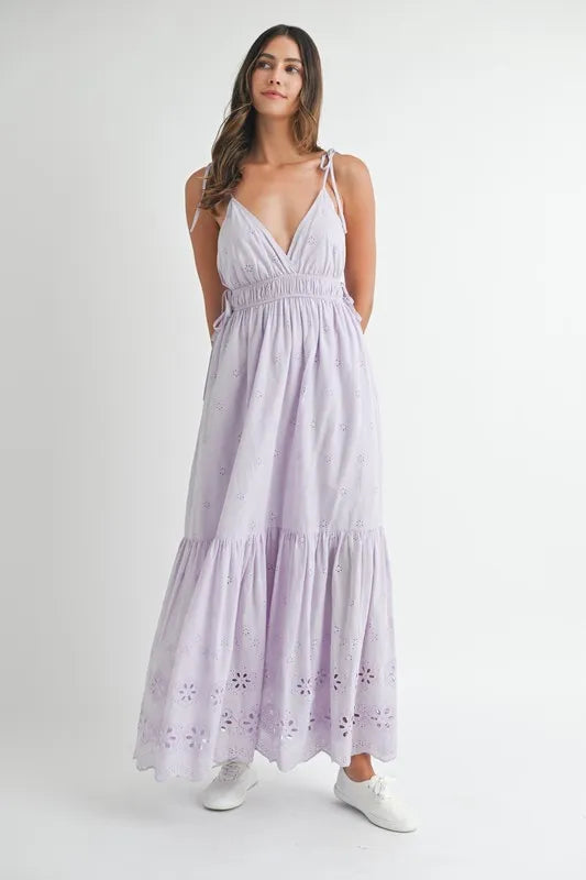 Eyelet Lace Maxi Dress With Side Strap Details