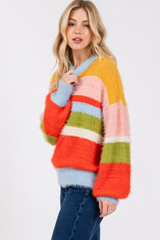 Colour Block Round Neck Dropped Shoulder Sweater
