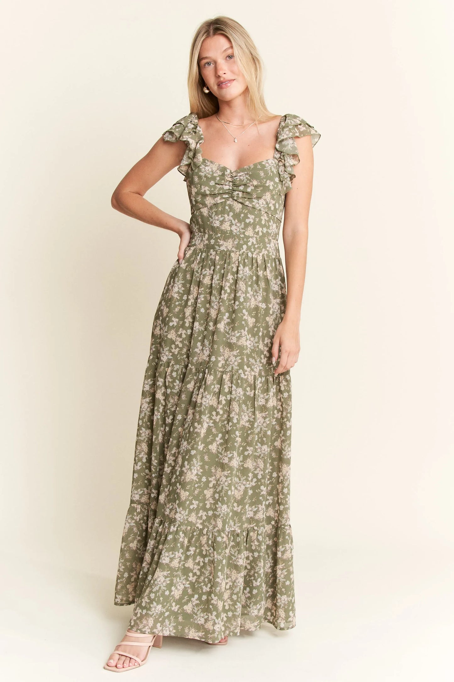 Ruffle Sleeve Tiered Maxi Dress