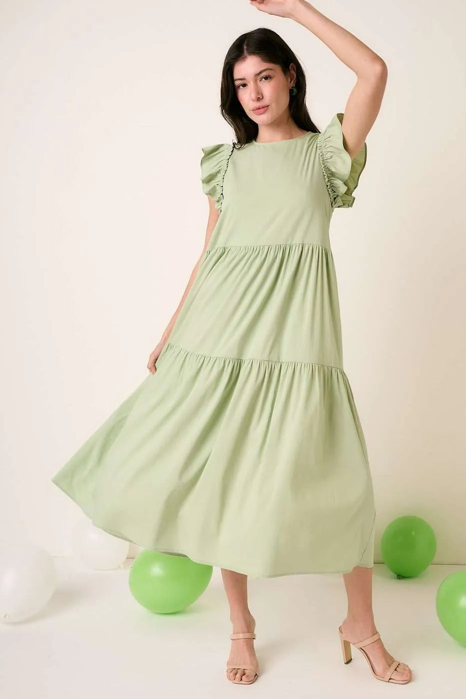 Ruffle Short Sleeve Tiered Maxi Dress