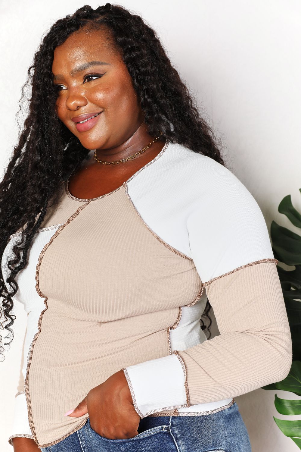 Colour Block Exposed Seam Top
