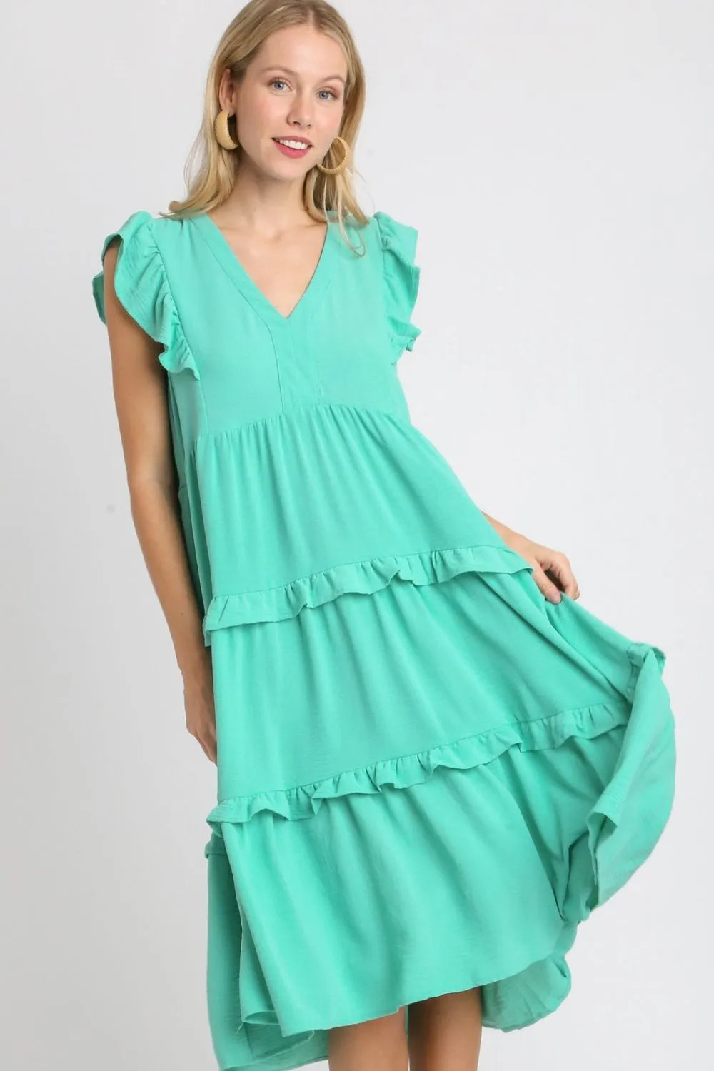 Ruffle Tiered Cap Sleeve Midi Dress Plus Size