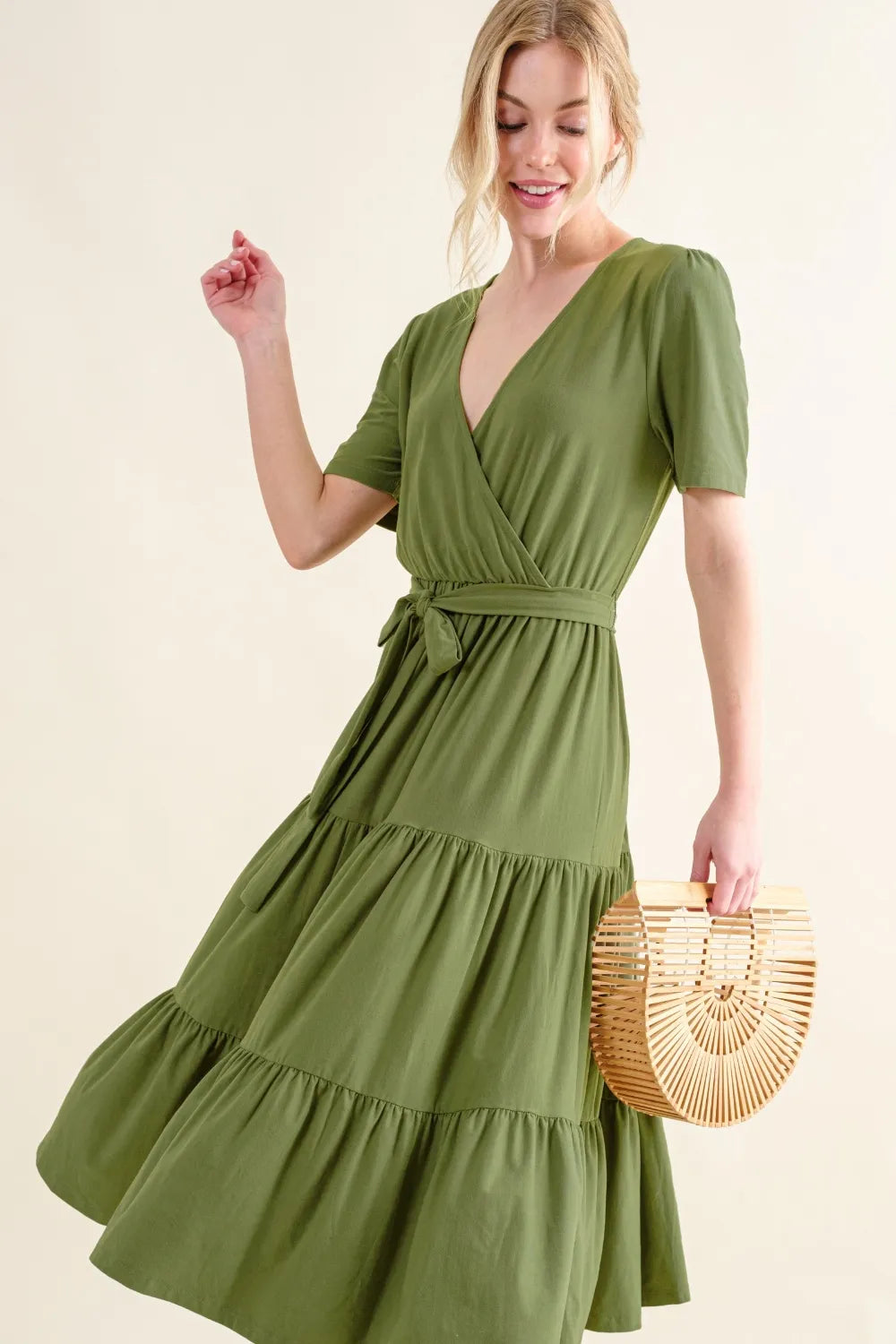 Short Sleeve Tiered Midi Dress