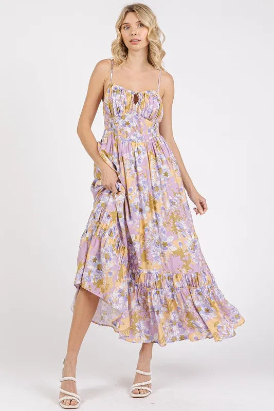 Floral Smocked Back Ruffled Hem Maxi Cami Dress