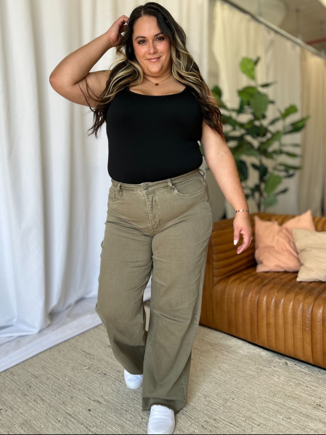 Full Size High Rise Garment Dye Wide Leg Jeans