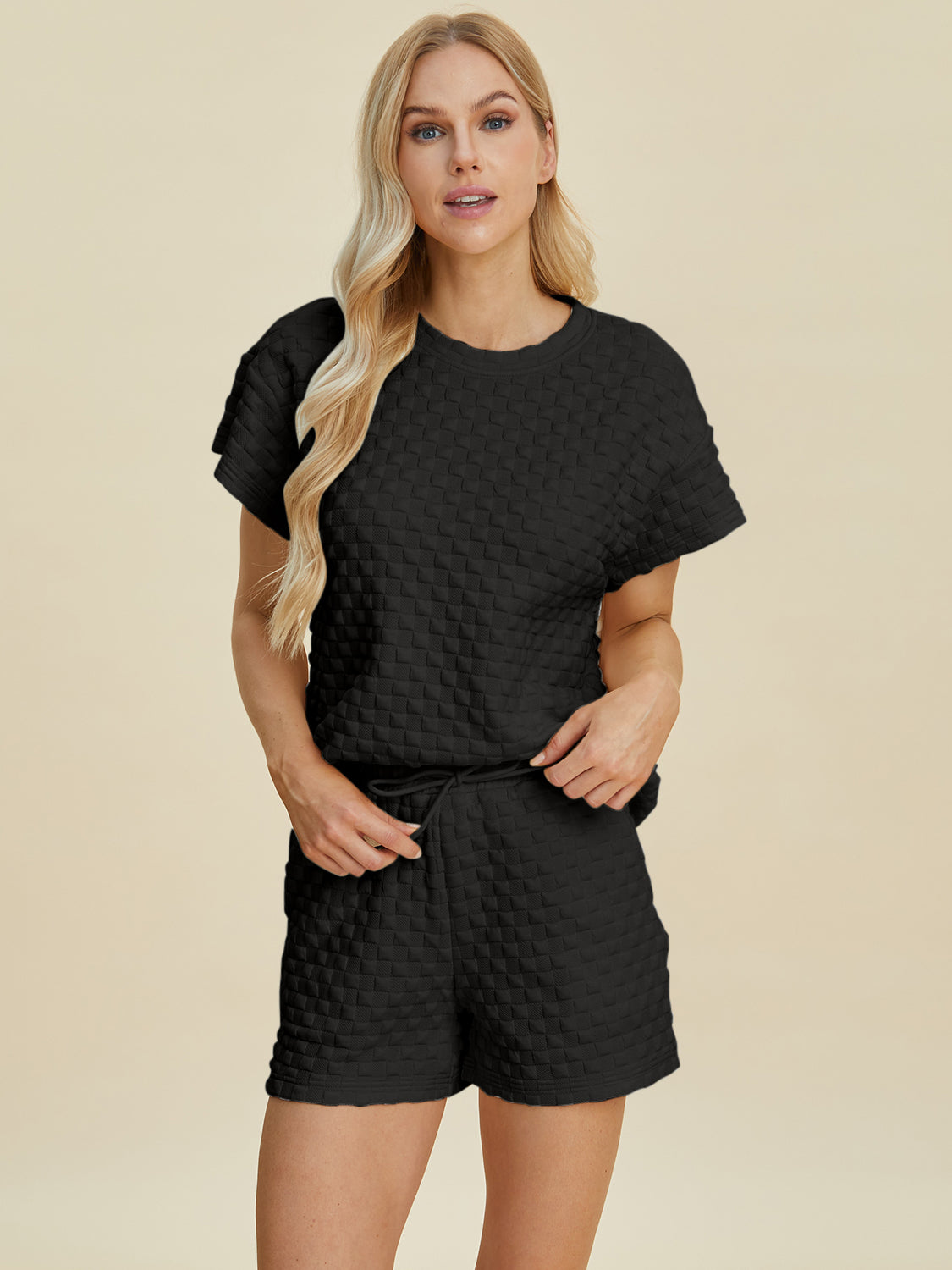 Full Size Texture T-Shirt and Shorts Set
