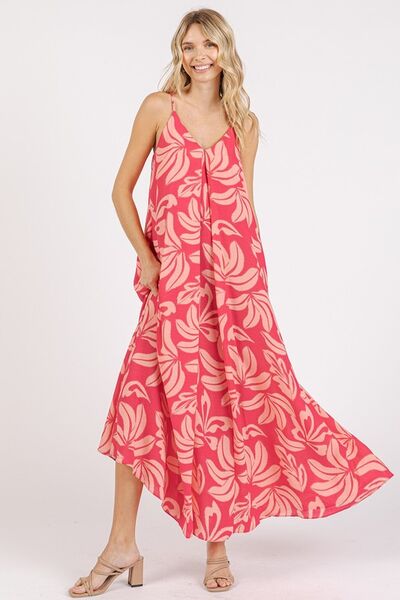 Printed V-Neck Maxi Cami Dress with Pockets