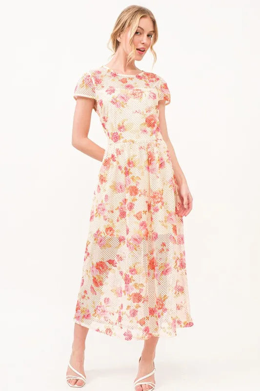 Fish-Net Floral Printed Midi Dress