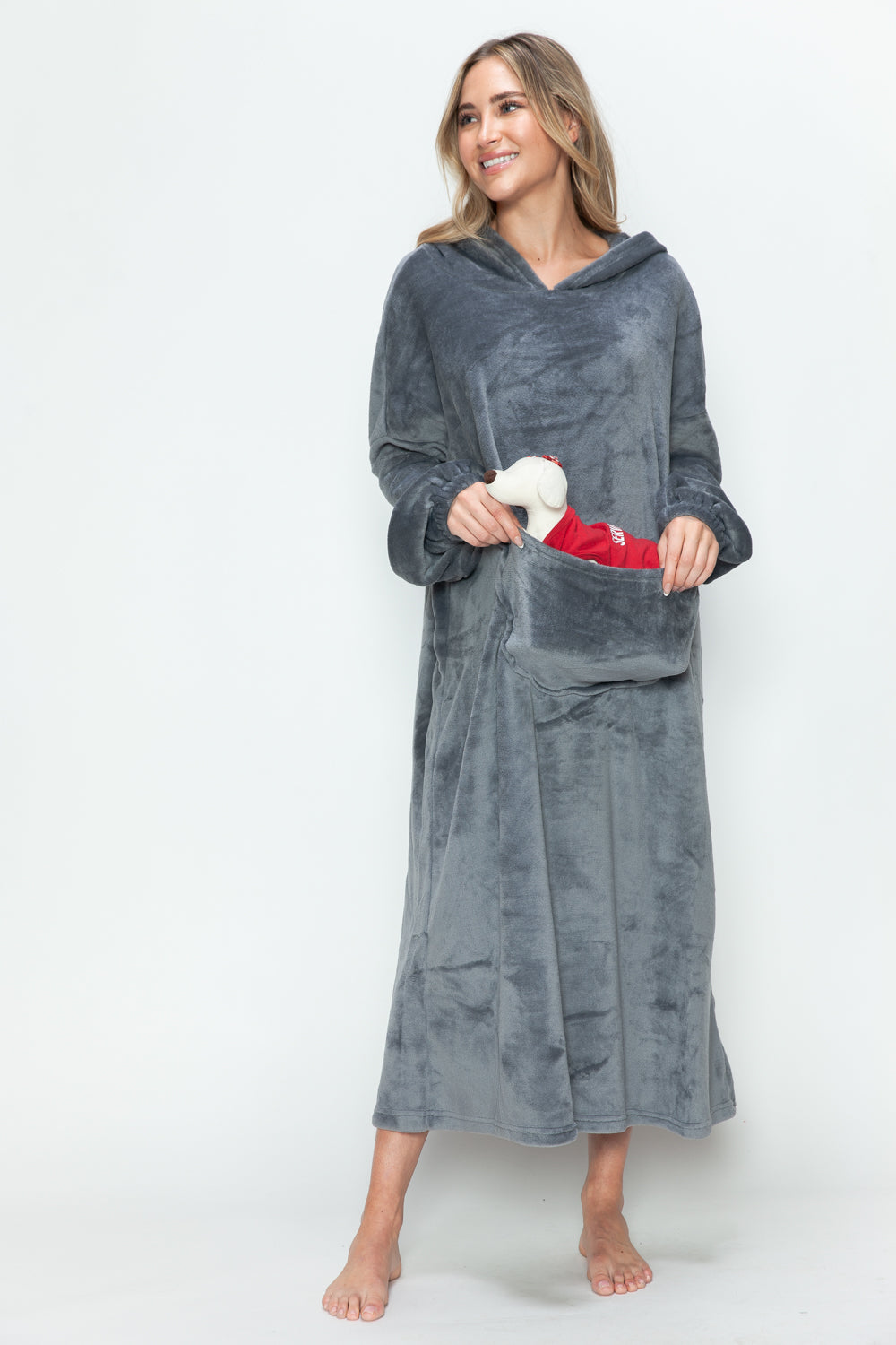 Full Size Pocketed Hooded Midi Lounge Dress