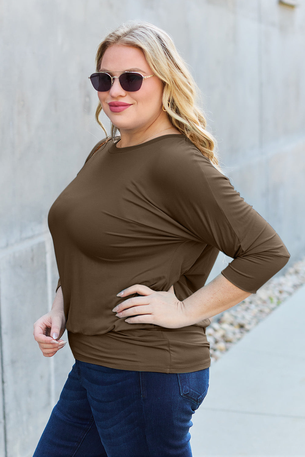 Full Size Round Neck Batwing Sleeve Top