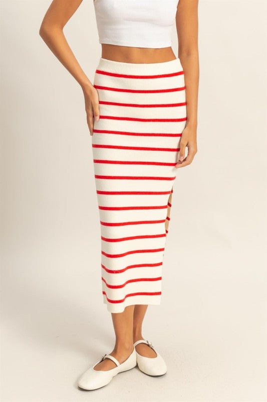 Side Slit Striped Bodycon Sweater Skirt