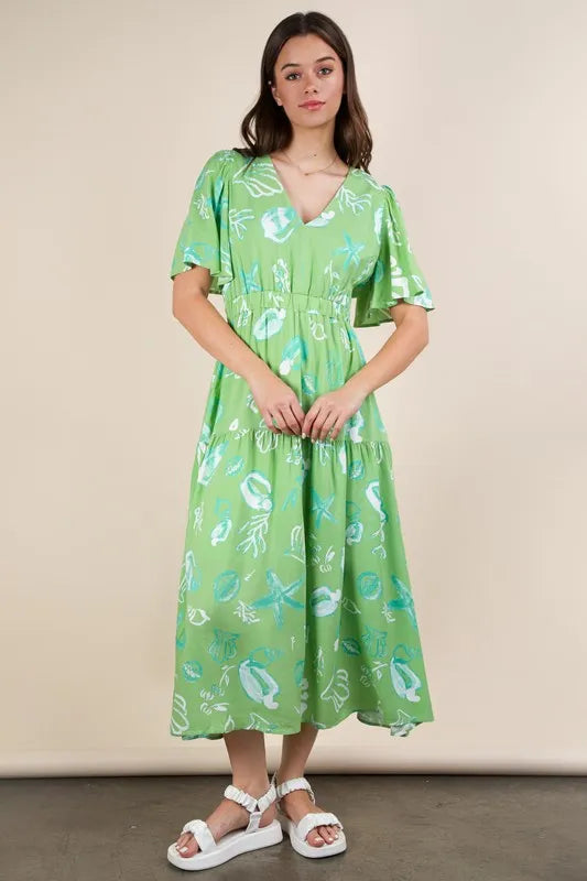 Printed V-Neck Resort Midi DressPrinted V-Neck Resort Midi Dress