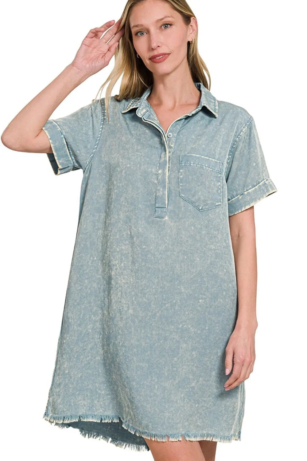 Tencel Mineral Washed Collared Shirts Dres