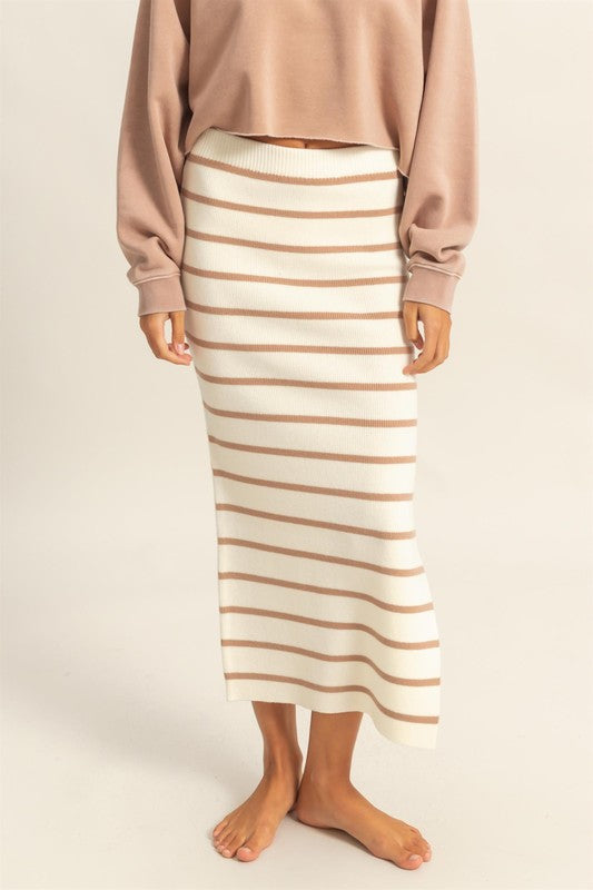 Side Slit Striped Bodycon Sweater Skirt