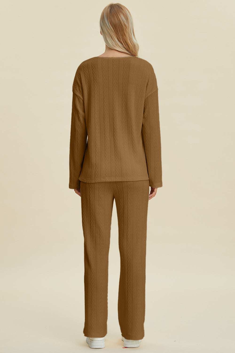Full Size Cable-Knit Long Sleeve Top and Pants Set