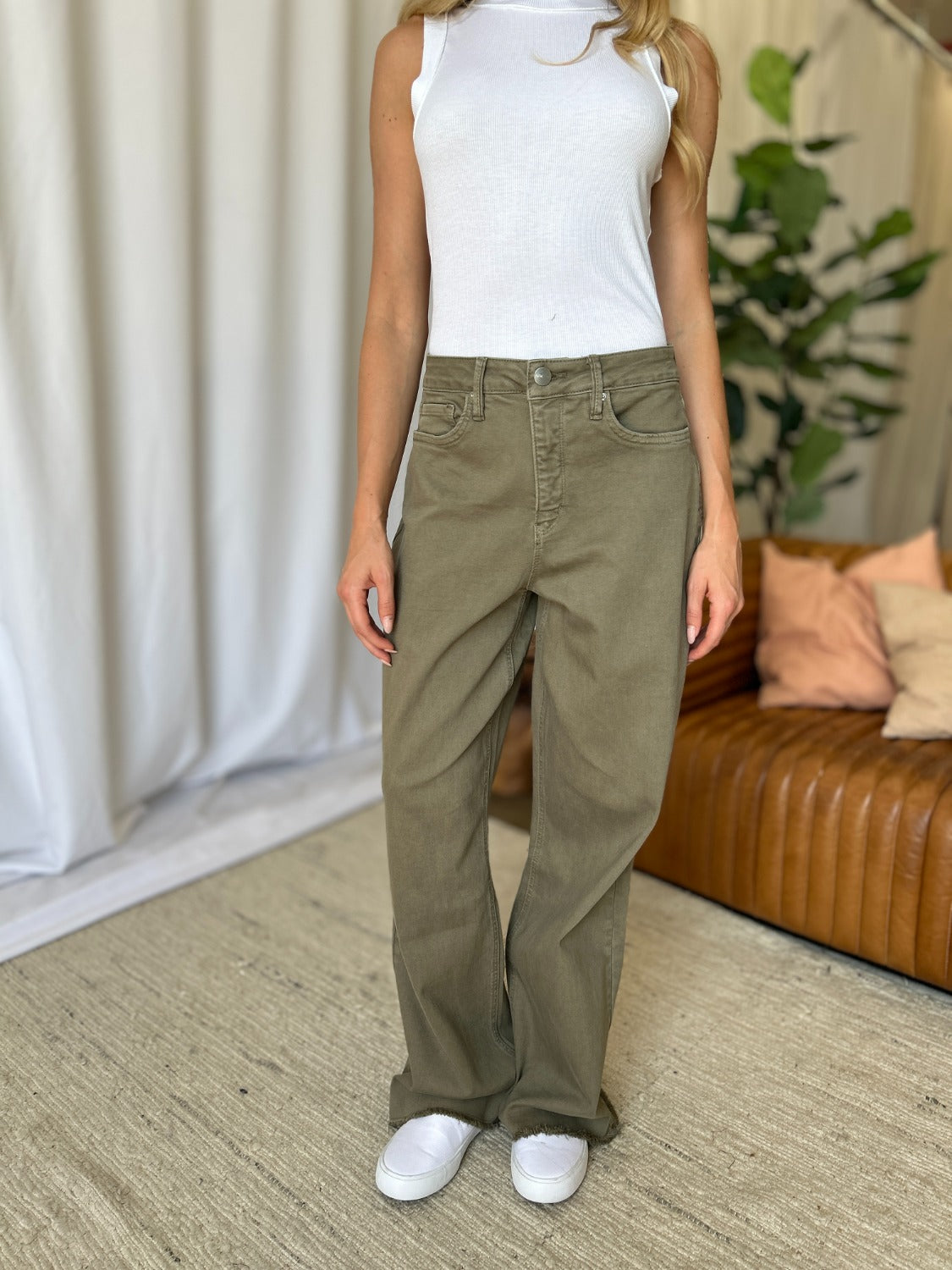 Full Size High Rise Garment Dye Wide Leg Jeans