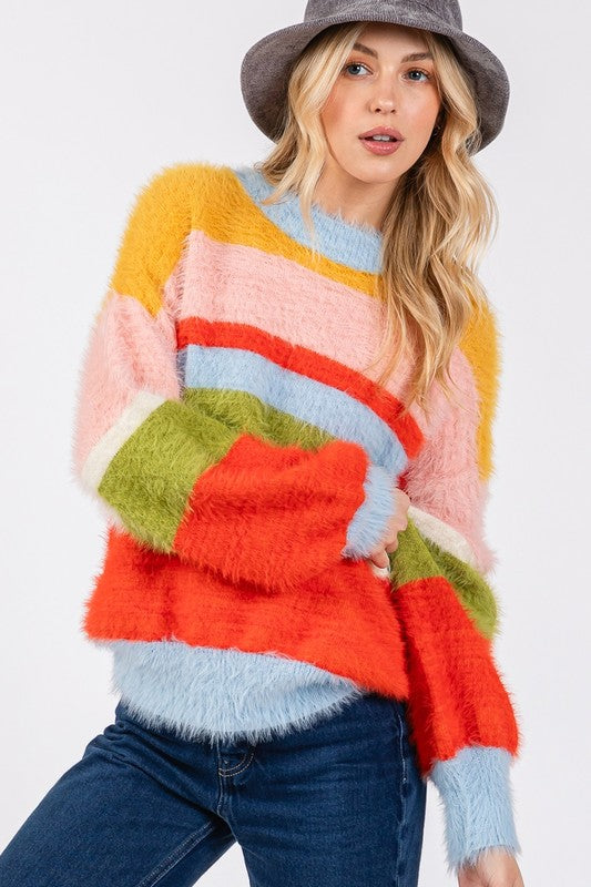 Colour Block Round Neck Dropped Shoulder Sweater
