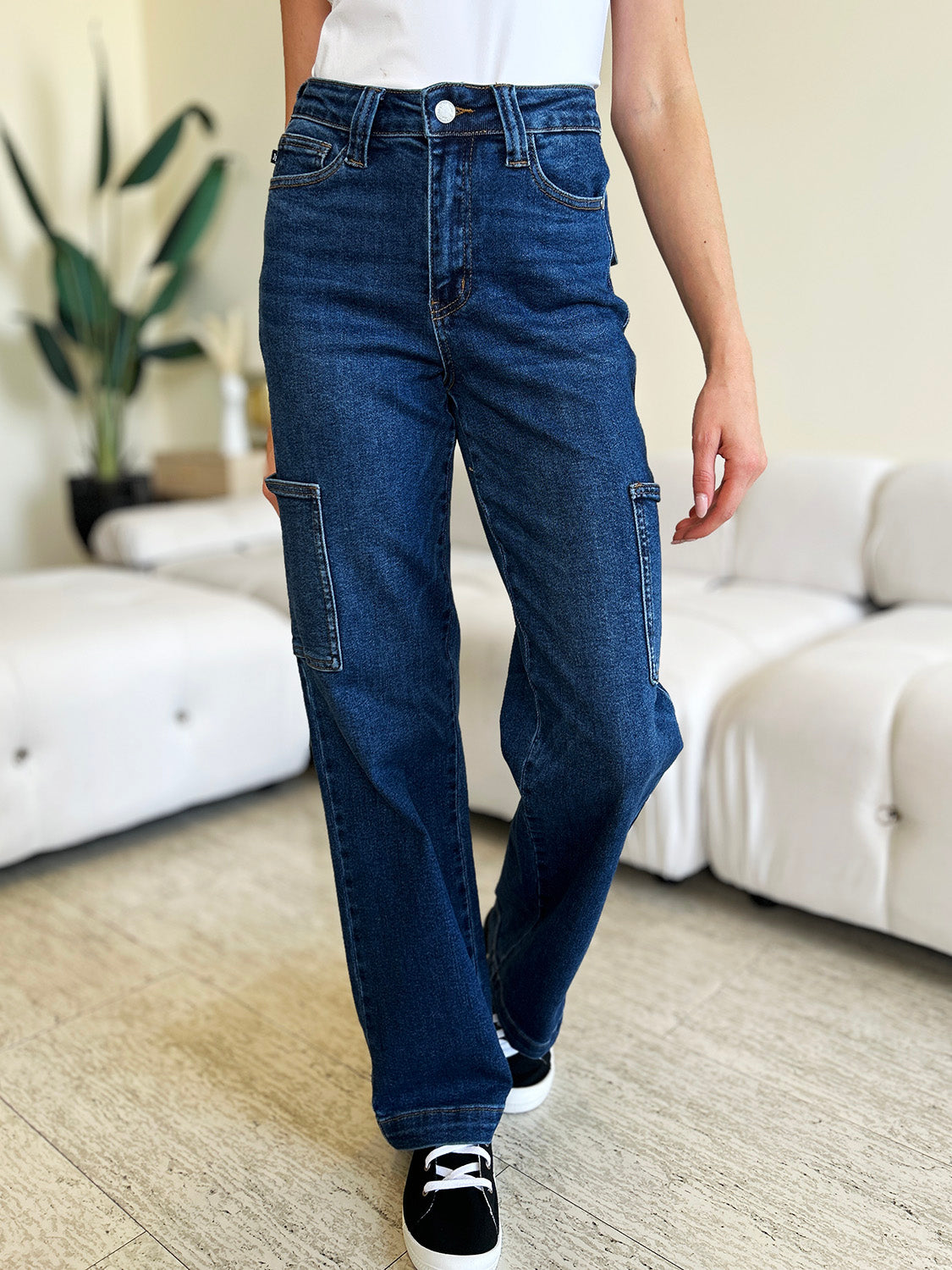 Full Size High Waist Cargo Jeans