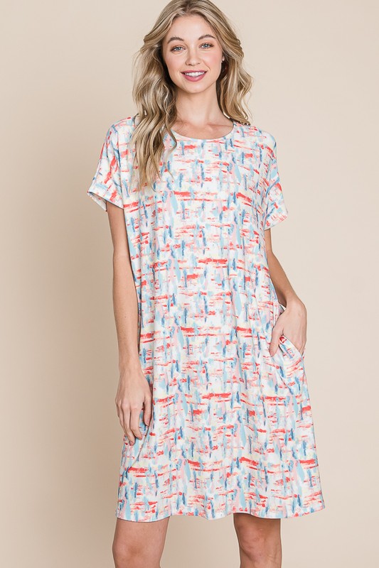 Printed Round Neck Short Sleeve Tee Dress