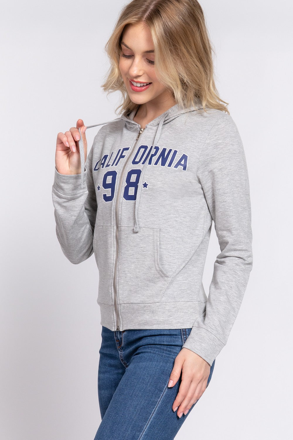 Clifornia Zip Up Drawstring Long Sleeve Hoodie