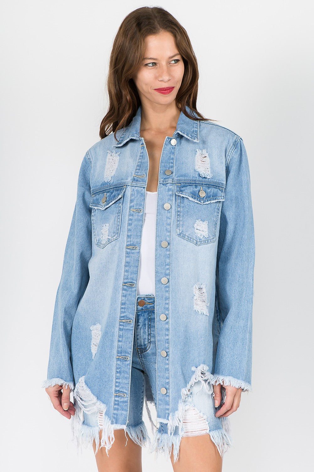 Distressed Frayed Hem Denim Jacket