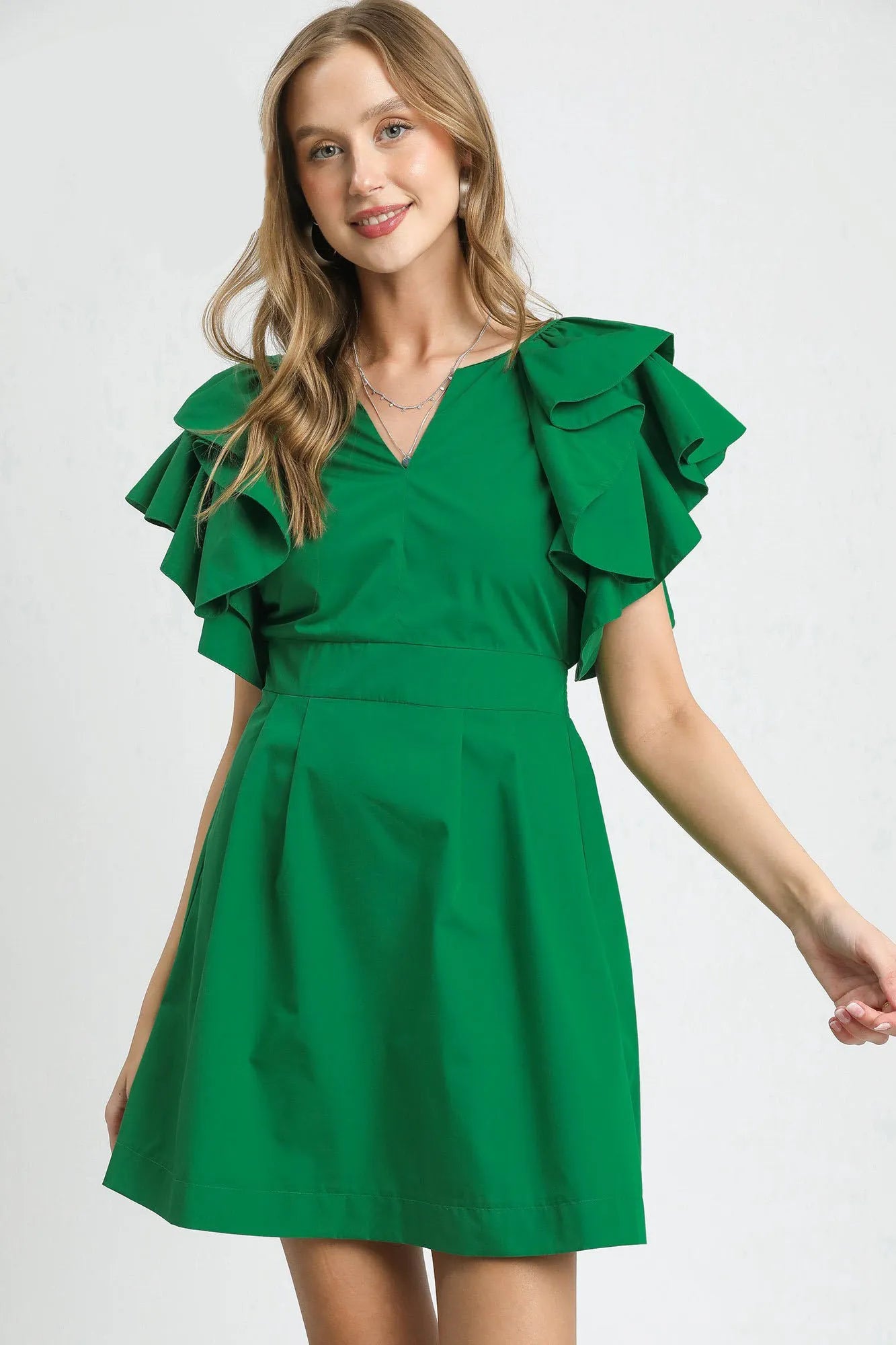 Double Ruffle Sleeve Fit and Flare Dress