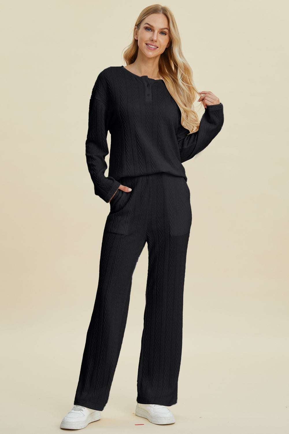 Full Size Cable-Knit Long Sleeve Top and Pants Set
