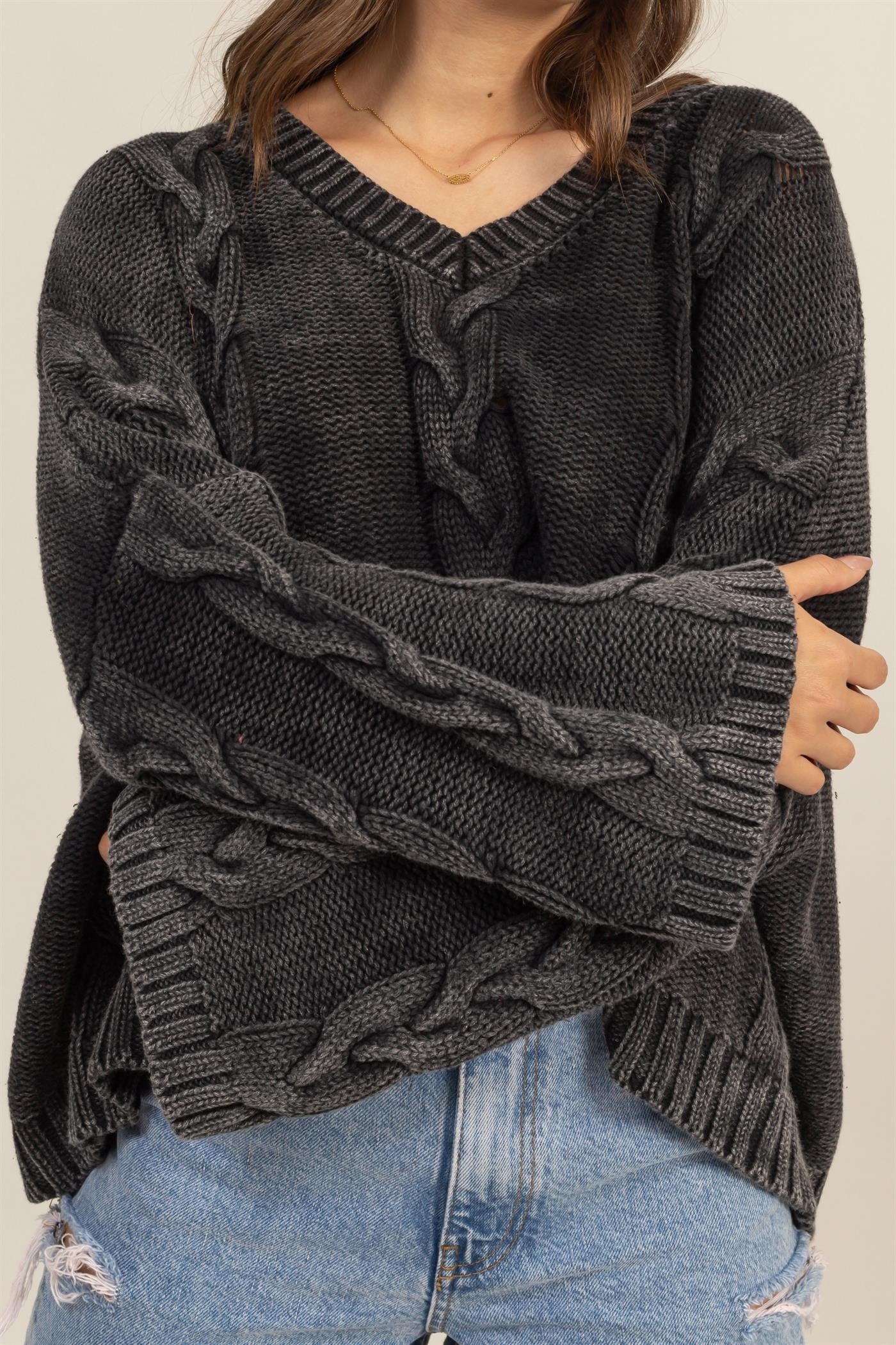 V-Neck Dropped Shoulder Oversized Sweater