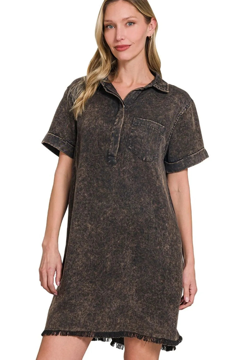 Tencel Mineral Washed Collared Shirts Dress