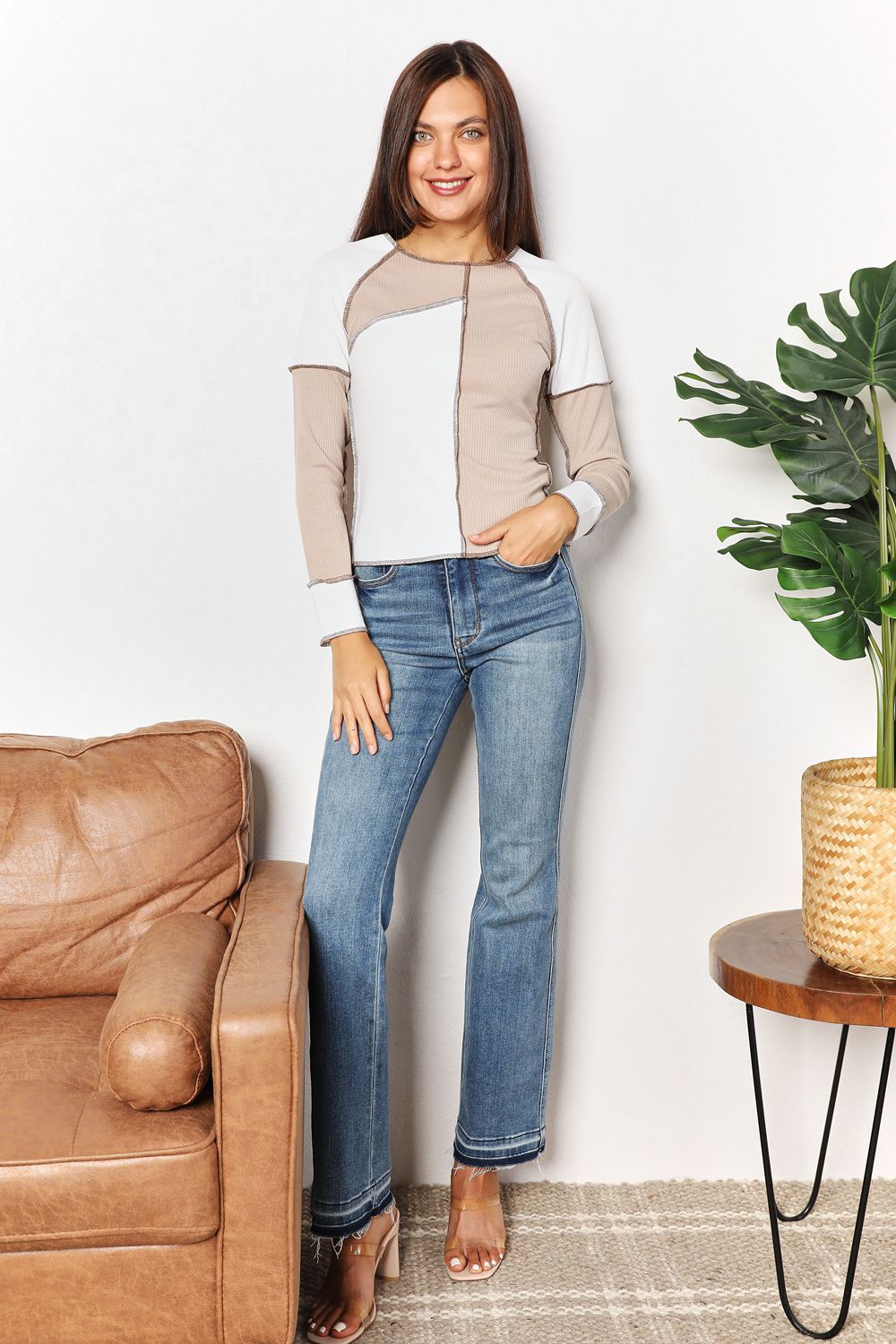 Colour Block Exposed Seam Top