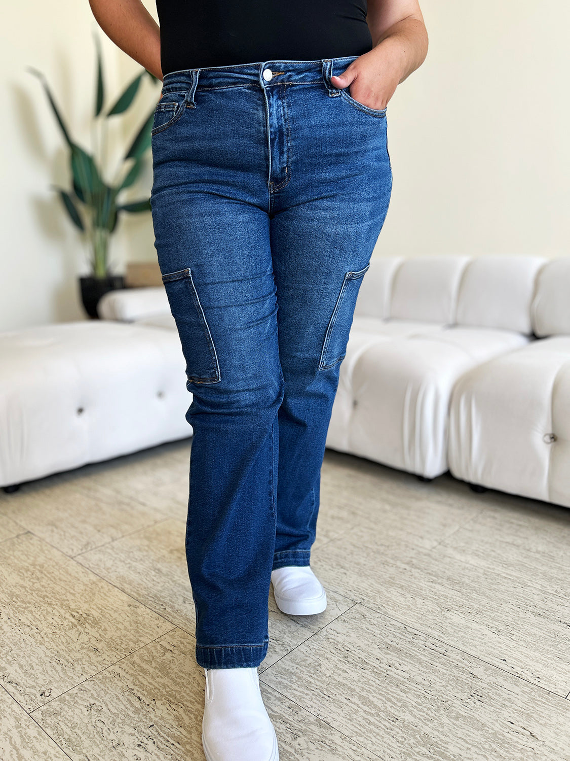 Full Size High Waist Cargo Jeans
