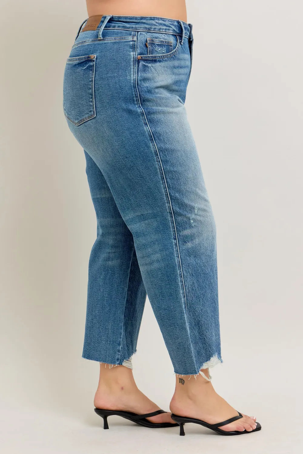 Judy Blue Plus Size High Waist Rigid Magic Destroy Hem Crop Wide | Judy Blue,Ship from USA