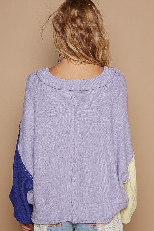 V-Neck Lantern Sleeve Sweater