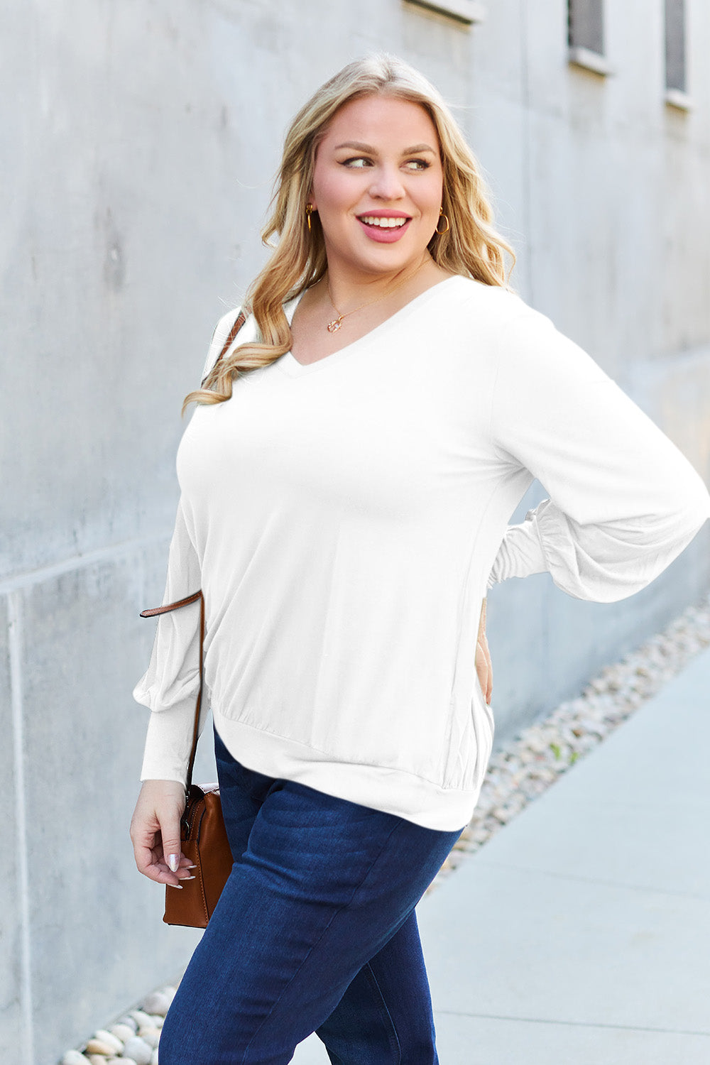 Full Size V-Neck Lantern Sleeve Top
