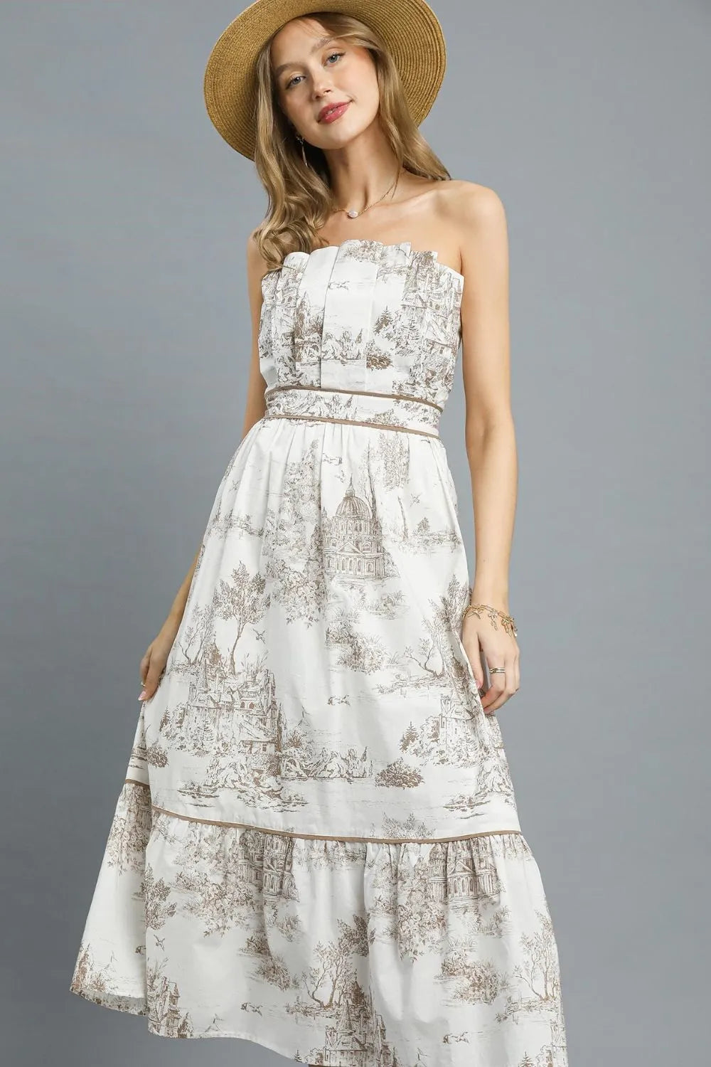 Printed Tiered Tube Midi Dress