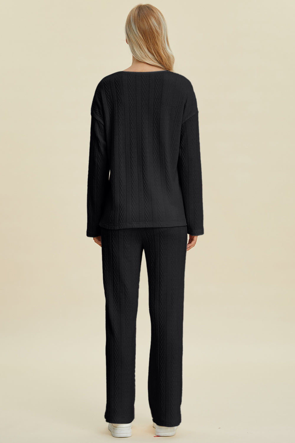 Full Size Cable-Knit Long Sleeve Top and Pants Set