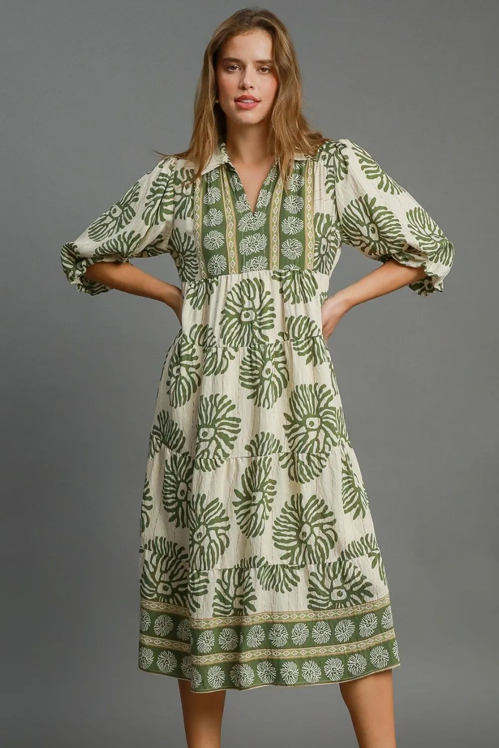 Border Print Tiered Midi Dress Plus Size