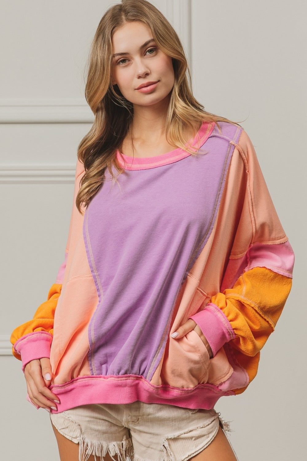 Exposed Seam Sweatshirt with Pockets