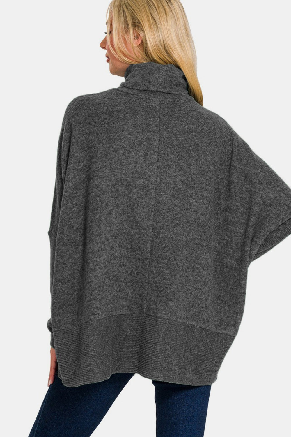 Full Size Brushed Melange Hacci Turtleneck Sweater.