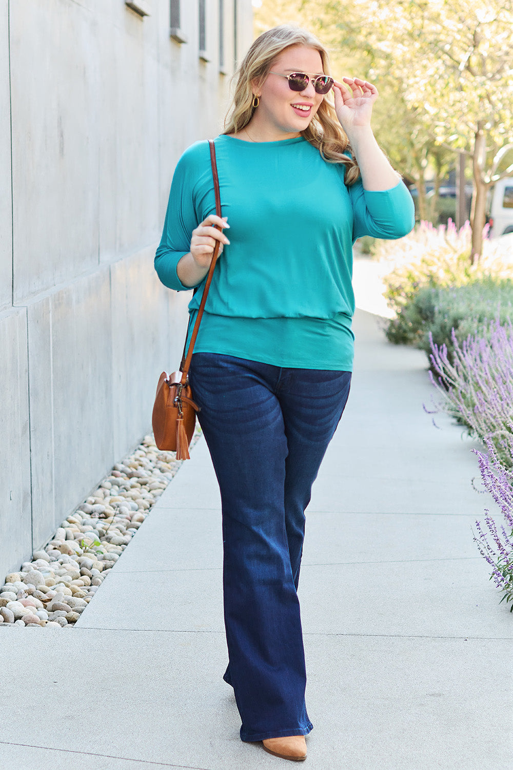 Full Size Round Neck Batwing Sleeve Top