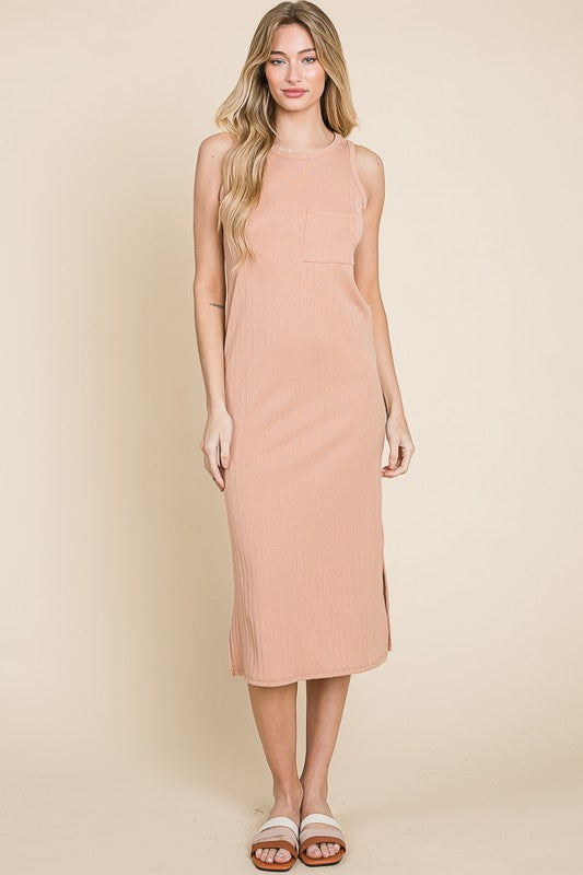 Ribbed Knit Sleeveless Midi Dress