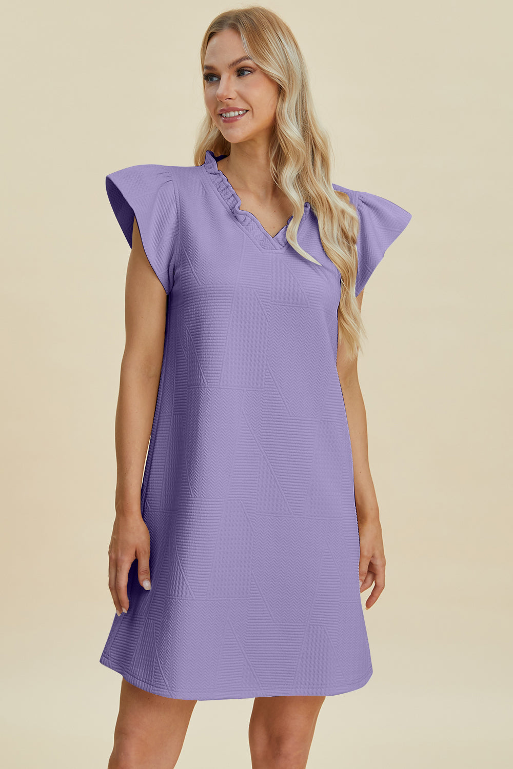 Full Size Ruffled V-Neck Cap Sleeve Dress