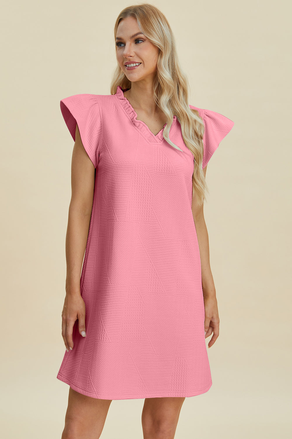 Full Size Ruffled V-Neck Cap Sleeve Dress